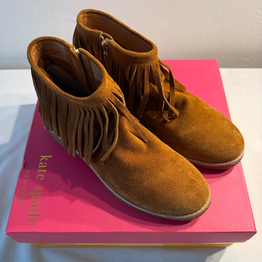 KATE SPADE Betsie Too Cognac Suede ankle bootie NIB NWT size 7.5